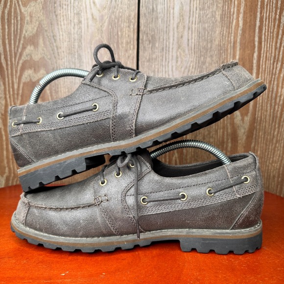 Timberland Boat Shoes Lace Up Dark Brown Leather Men US 9 Waterproof EarthKeeper - Picture 2 of 11
